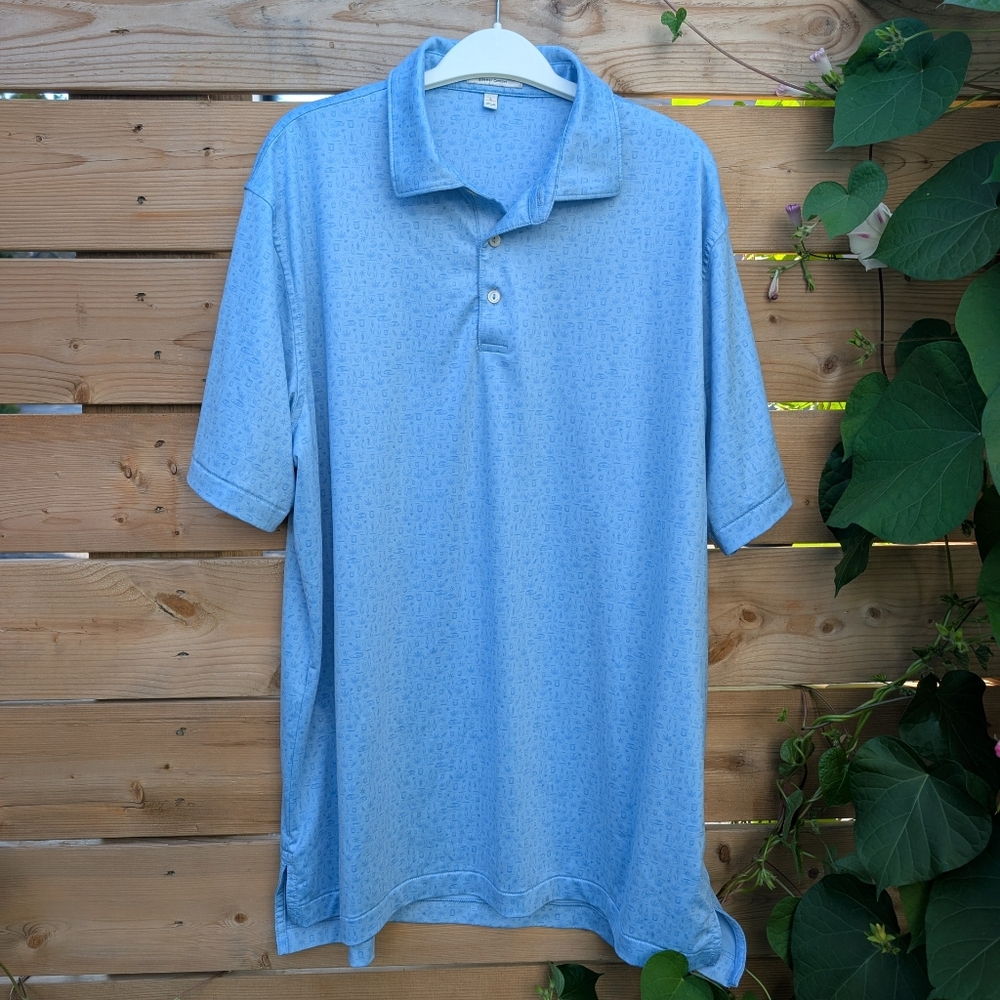 Peter Millar Men's Large Big Performance Jersey Golf Polo Shirt Blue